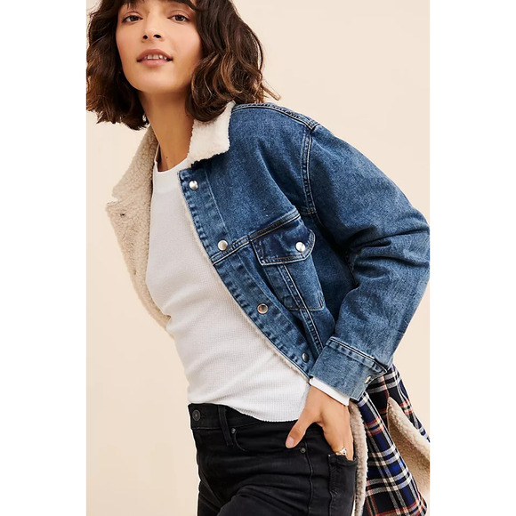 Paul & Joe Sister Jackets & Blazers - Paul & Joe Sister Peterson Denim Flannel Shirt Faux Sherling Jacket Size 40